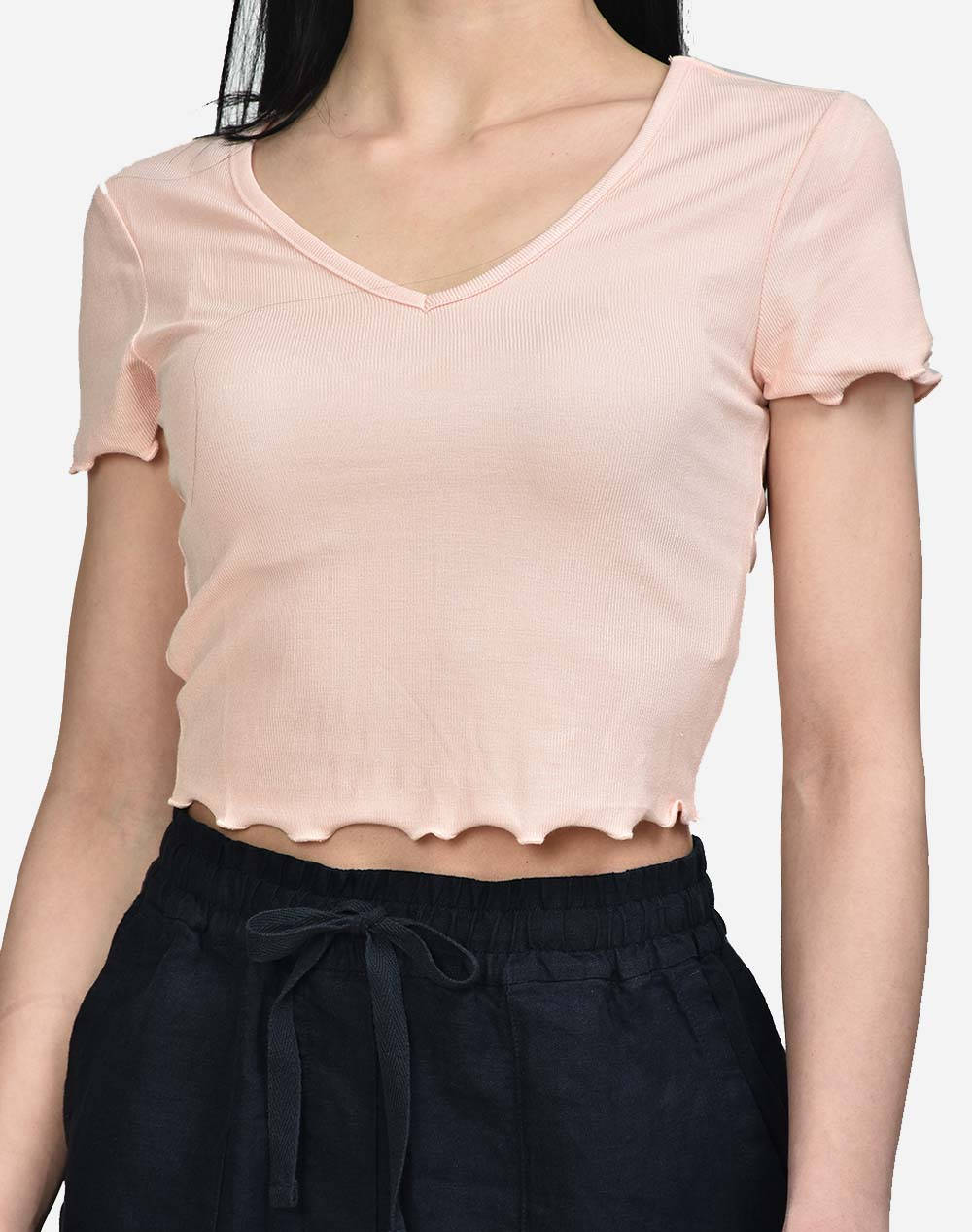 ONLY ONLKIKA S/S V-NECK TOP JRS 15256816-Peach Melba LightPink