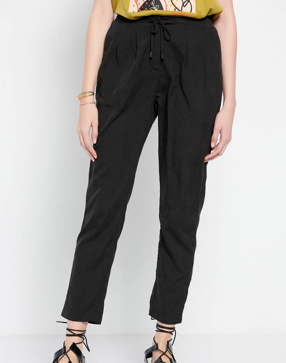 FUNKY BUDDHA Casual παντελόνι με ελαστική μέση FBL007-106-02-BLACK Black