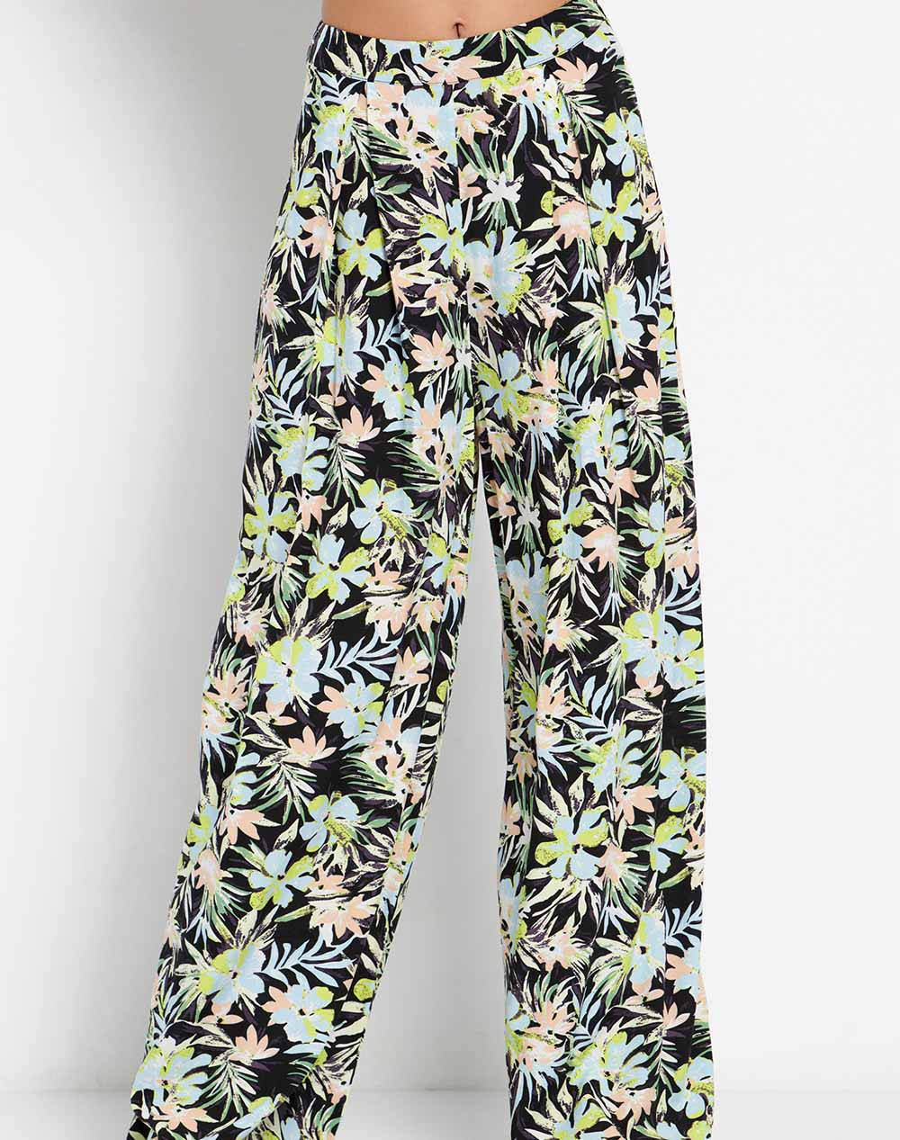 FUNKY BUDDHA Εμπριμέ wide leg παντελόνα από βισκόζη FBL007-108-02-MULTI Mixed