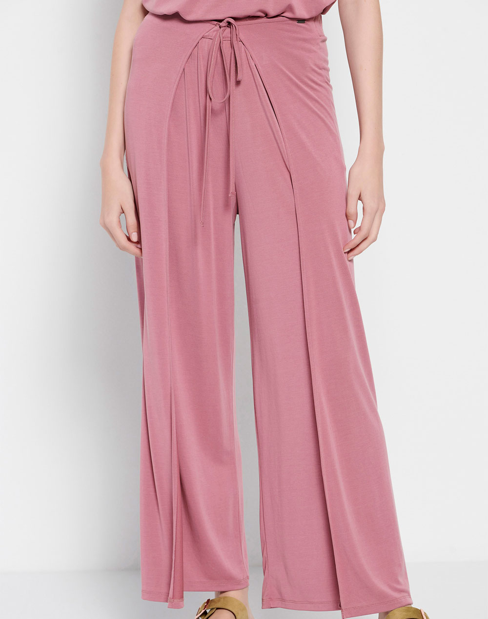 FUNKY BUDDHA Παντελόνα με ελαστική μέση και δέσιμο με κορδόνι FBL007-123-02-VINTAGE Pink