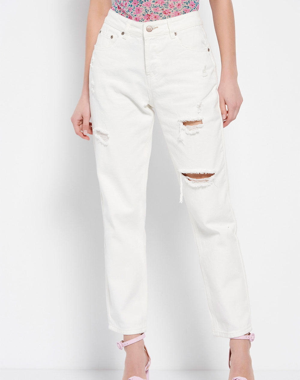 FUNKY BUDDHA Loose fit τζιν παντελόνι με φθορές FBL007-176-02-WHITE White
