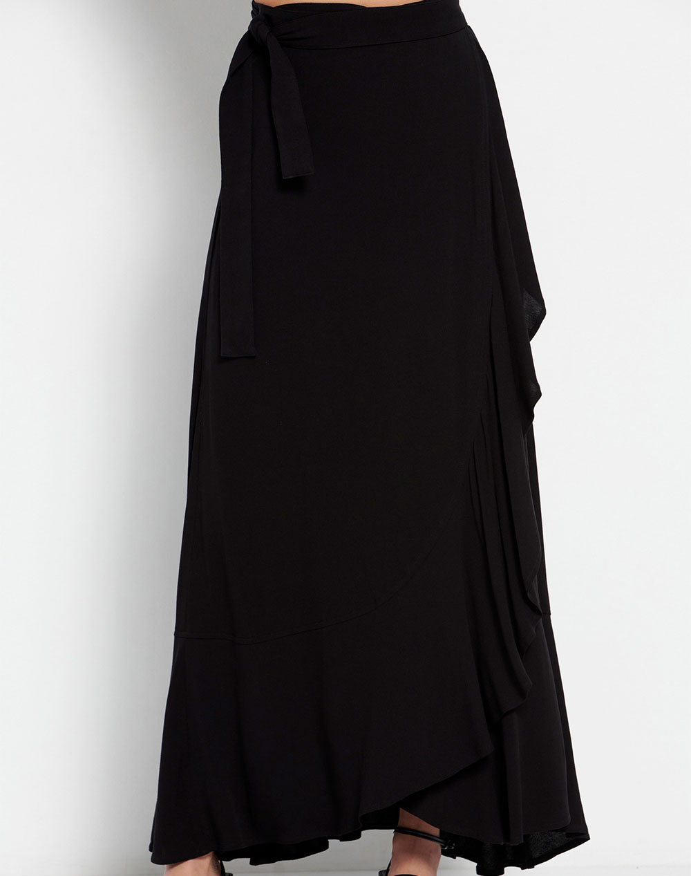 FUNKY BUDDHA Maxi κρουαζέ φούστα από βισκόζη με σκίσιμο στο πλάι FBL007-106-14-BLACK Black 3610PFUNK2200036_2813