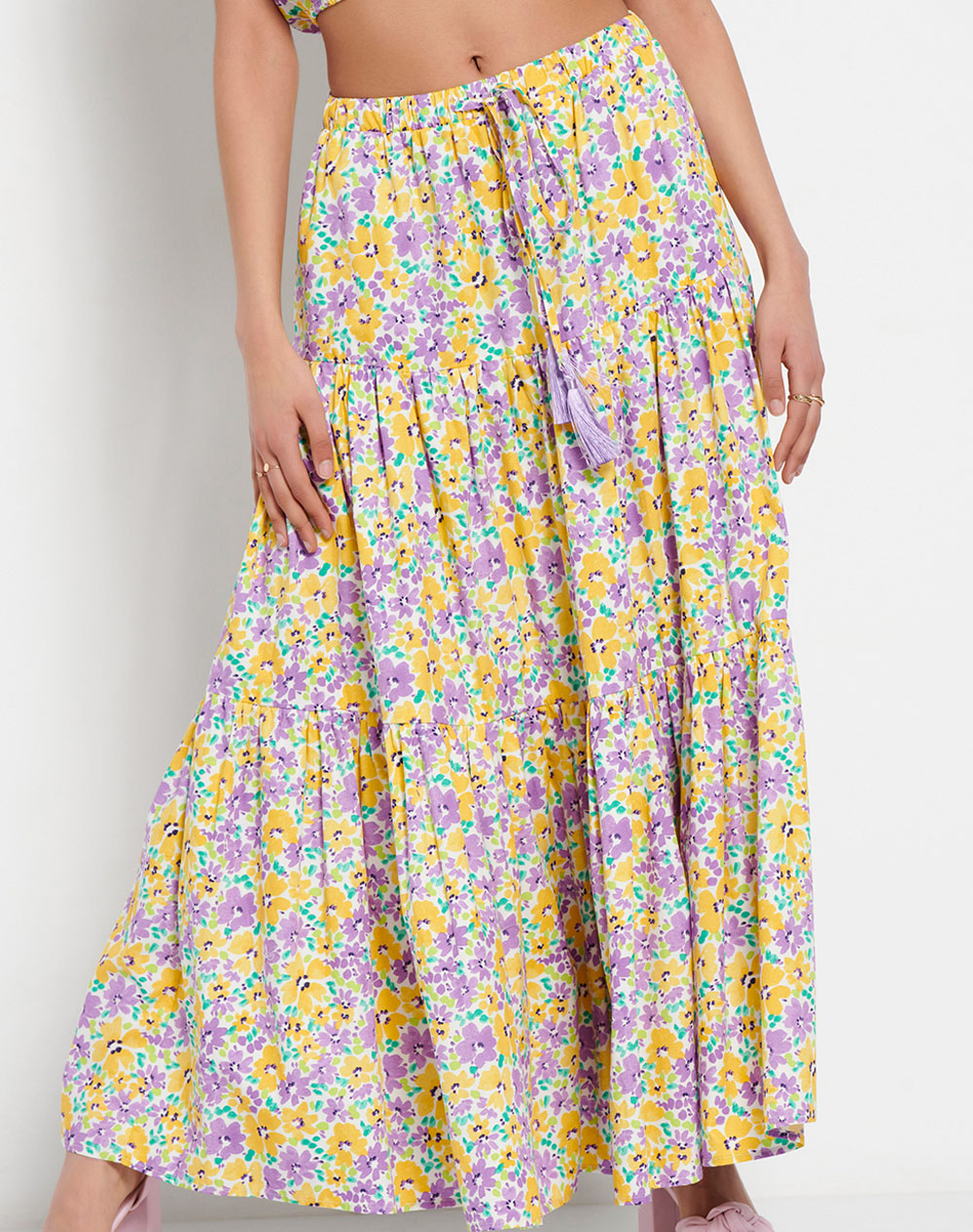 FUNKY BUDDHA Maxi φούστα με floral print FBL007-107-14-MULTI Multi