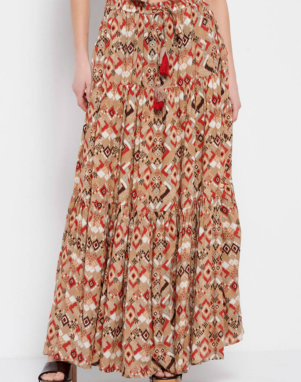 FUNKY BUDDHA Maxi φούστα με all over print από βισκόζη FBL007-108-14-MULTI Multi