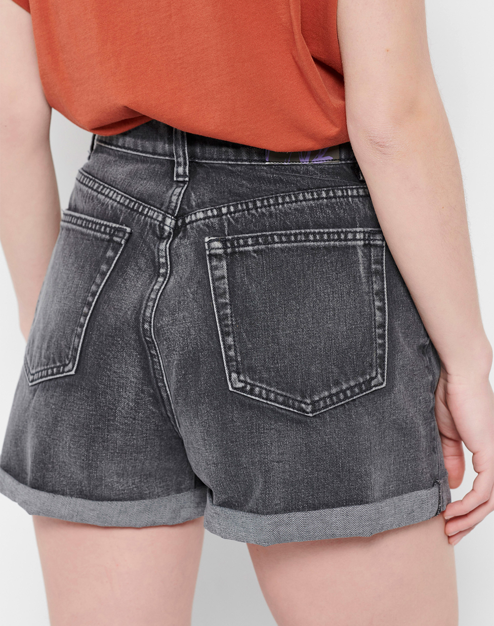 High rise denim shorts with lapels
