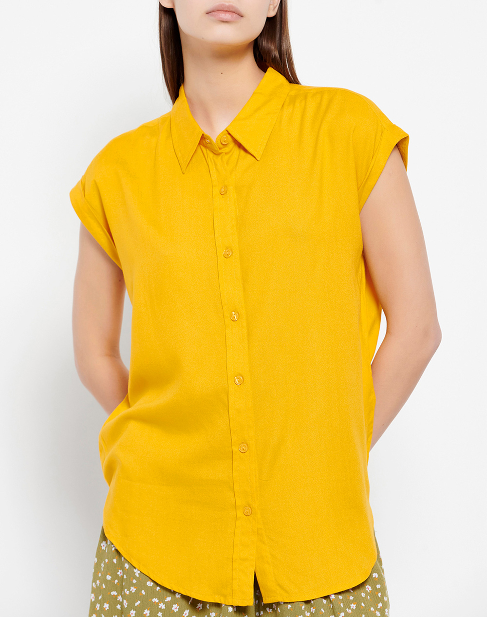 FUNKY BUDDHA Κοντομάνικο πουκάμισο από βισκόζη FBL007-100-05-HONEYCOMB Yellow 3610PFUNK3200037_XR22690