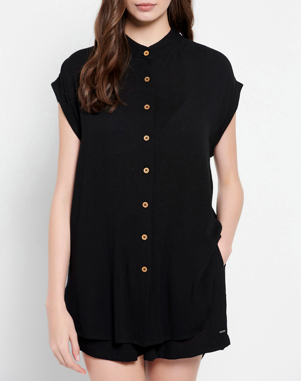 FUNKY BUDDHA Loose fit πουκάμισο με μακρύτερη πλάτη FBL007-103-05-BLACK Black 3610PFUNK3200039_2813