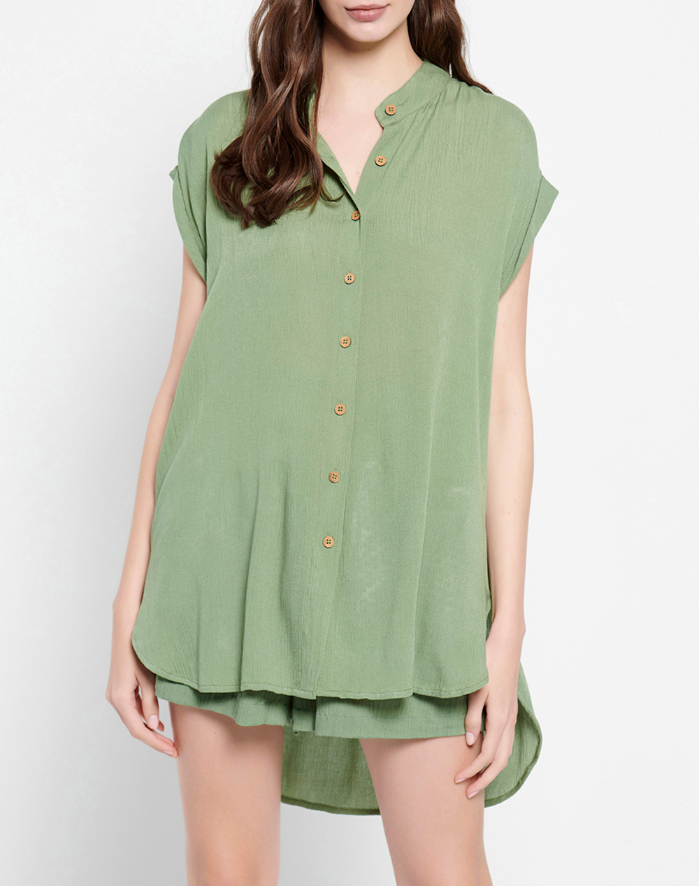 FUNKY BUDDHA Loose fit πουκάμισο με μακρύτερη πλάτη FBL007-103-05-JADE Green