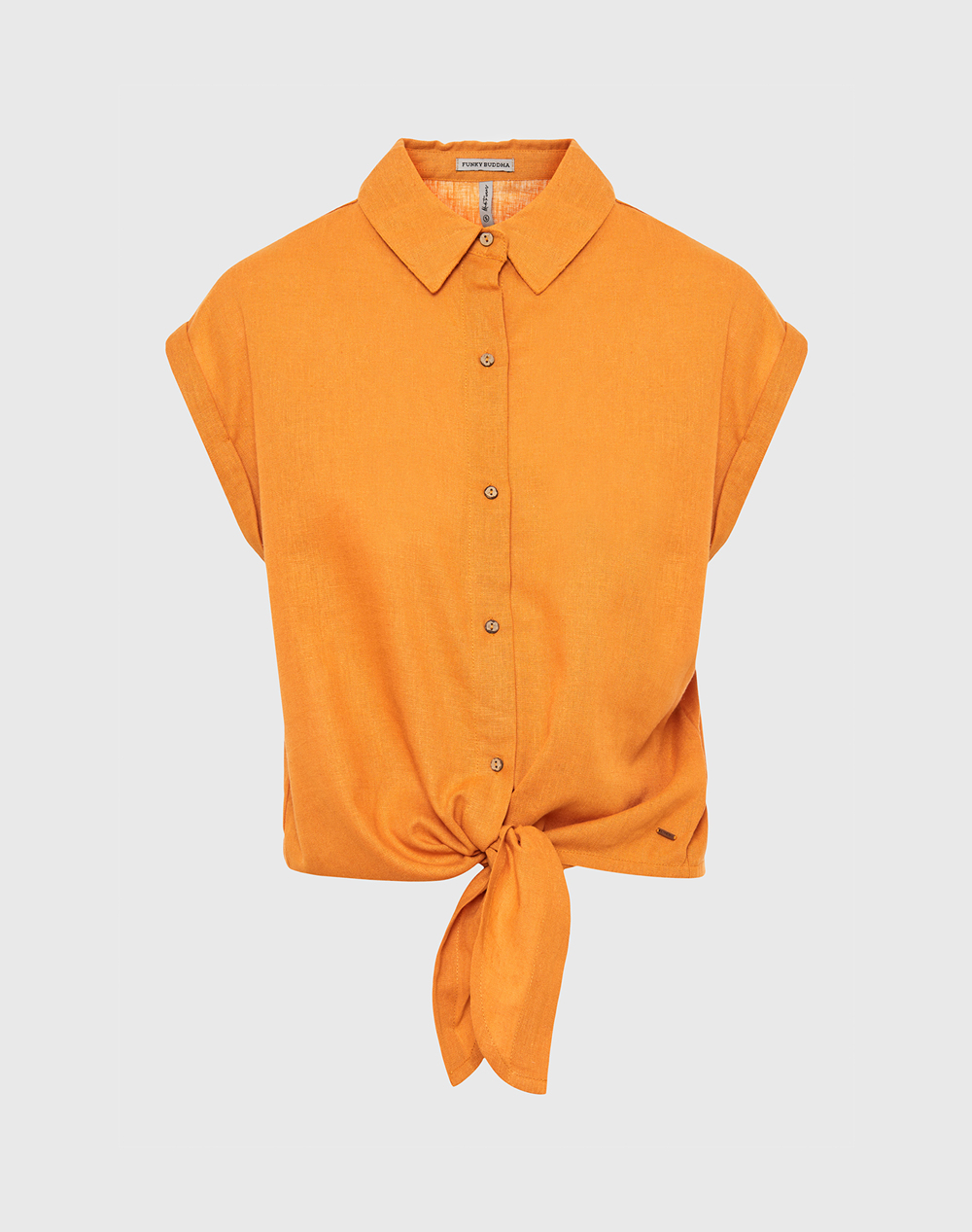 FUNKY BUDDHA Cropped λινό πουκάμισο με βισκόζη FBL007-115-05-SUN Orange 3610PFUNK3200047_XR02480