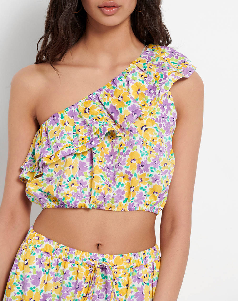 FUNKY BUDDHA Off Shoulder φλοράλ cropped τοπ FBL007-112-17-MULTI Multi