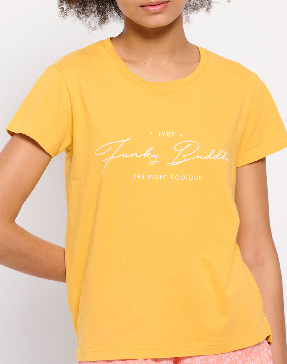 FUNKY BUDDHA T-shirt από οργανικό βαμβάκι με τύπωμα FBL007-114-04-HONEYCOMB LightOrange