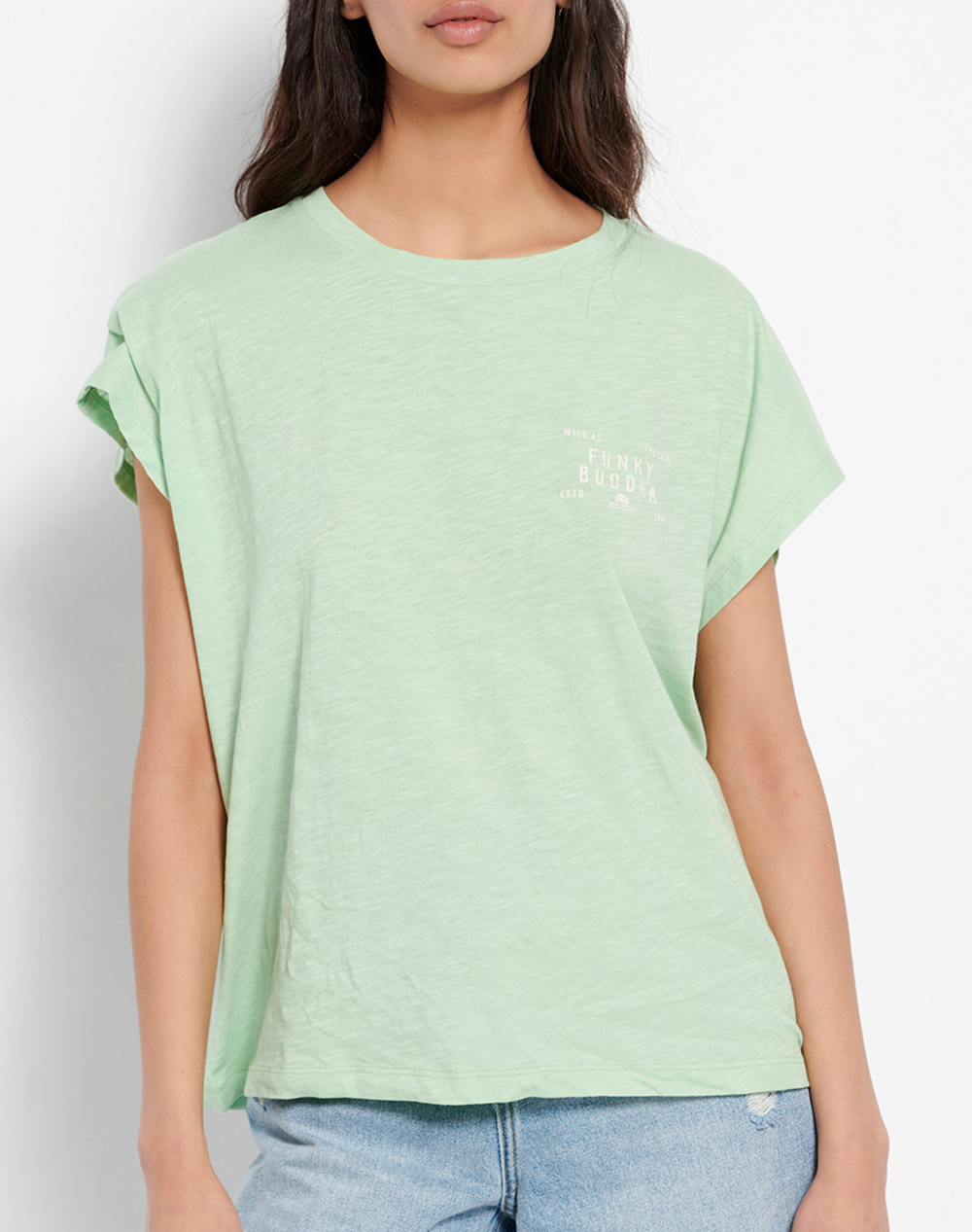 FUNKY BUDDHA T-shirt με τύπωμα στην πλάτη FBL007-144-04-GREEN LightGreen