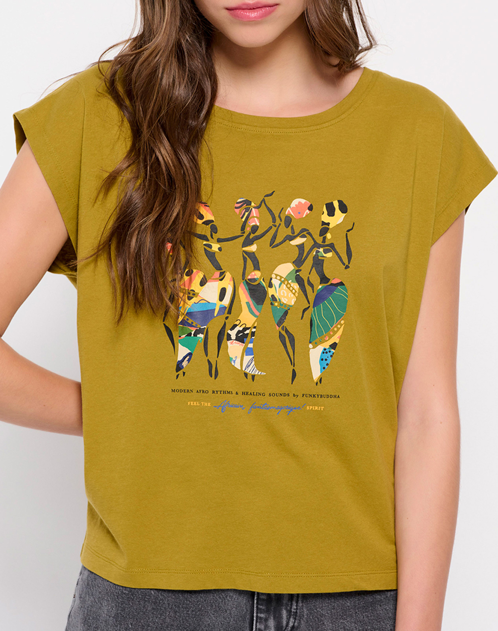 FUNKY BUDDHA Organic cotton t-shirt με τύπωμα FBL007-185-04-OLIVE Olive