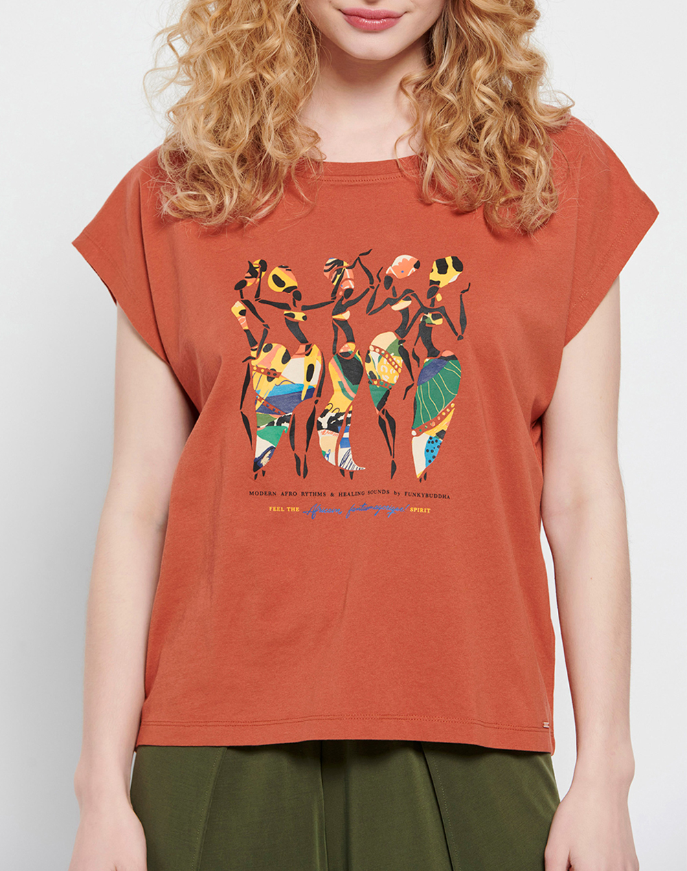 FUNKY BUDDHA Organic cotton t-shirt με τύπωμα FBL007-185-04-TERRACOTA OrangeRed