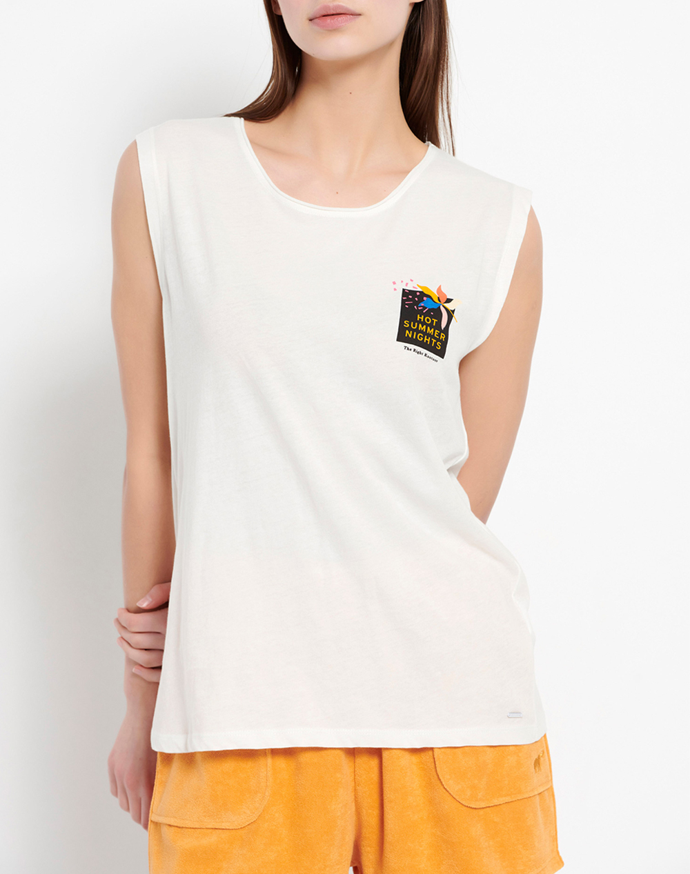 FUNKY BUDDHA Αμάνικο t-shirt με τύπωμα στην πλάτη FBL007-193-04-OFF White