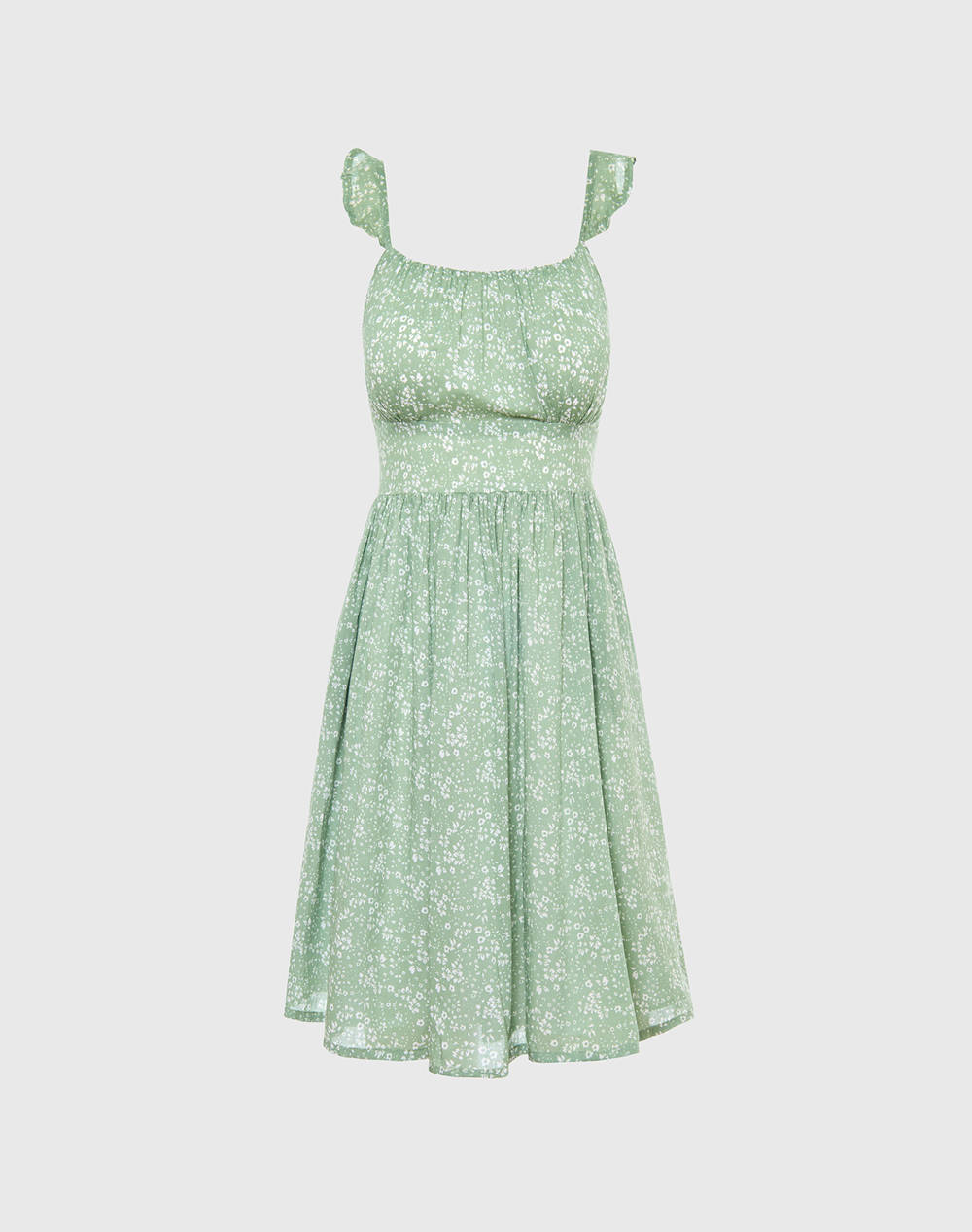 FUNKY BUDDHA Floral mini φόρεμα από βισκόζη με βολάν FBL007-125-13-JADE LightGreen