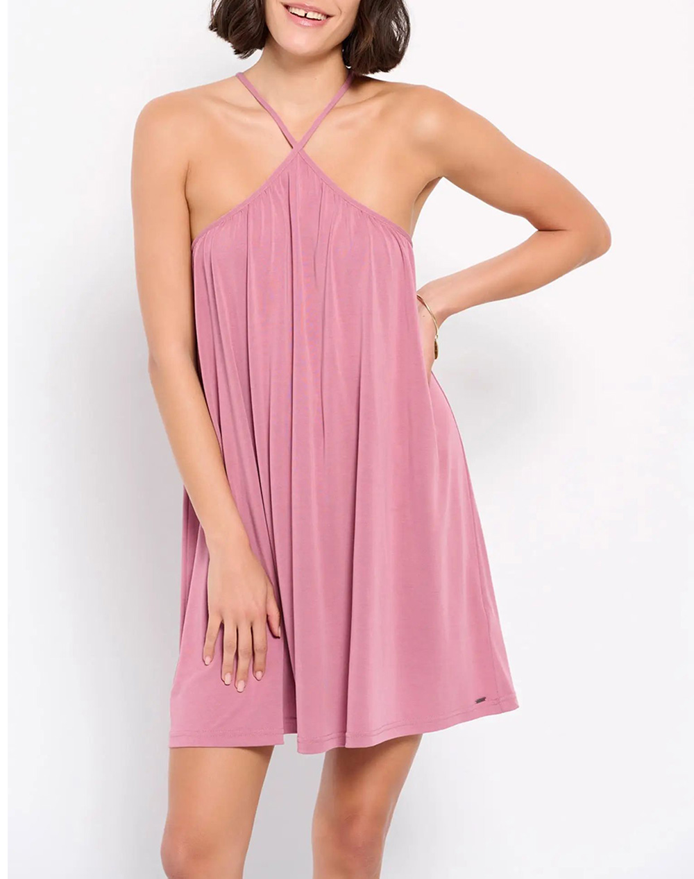 FUNKY BUDDHA Halter neck μίνι φόρεμα FBL007-146-13-VINTAGE Pink 3610PFUNK4200102_XR22685