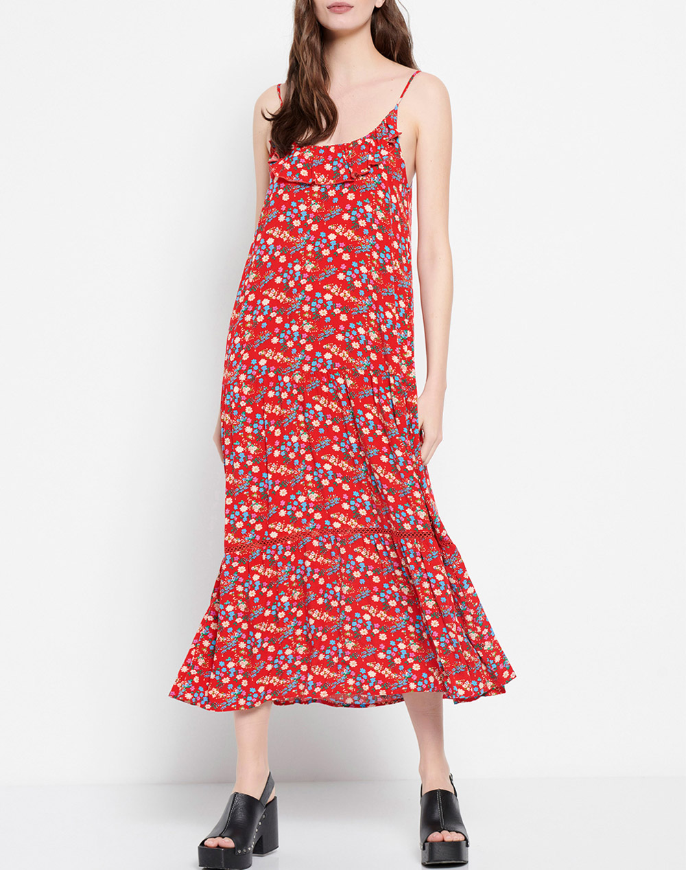 FUNKY BUDDHA Floral maxi φόρεμα σε lyocell FBL007-145-13-RED Red