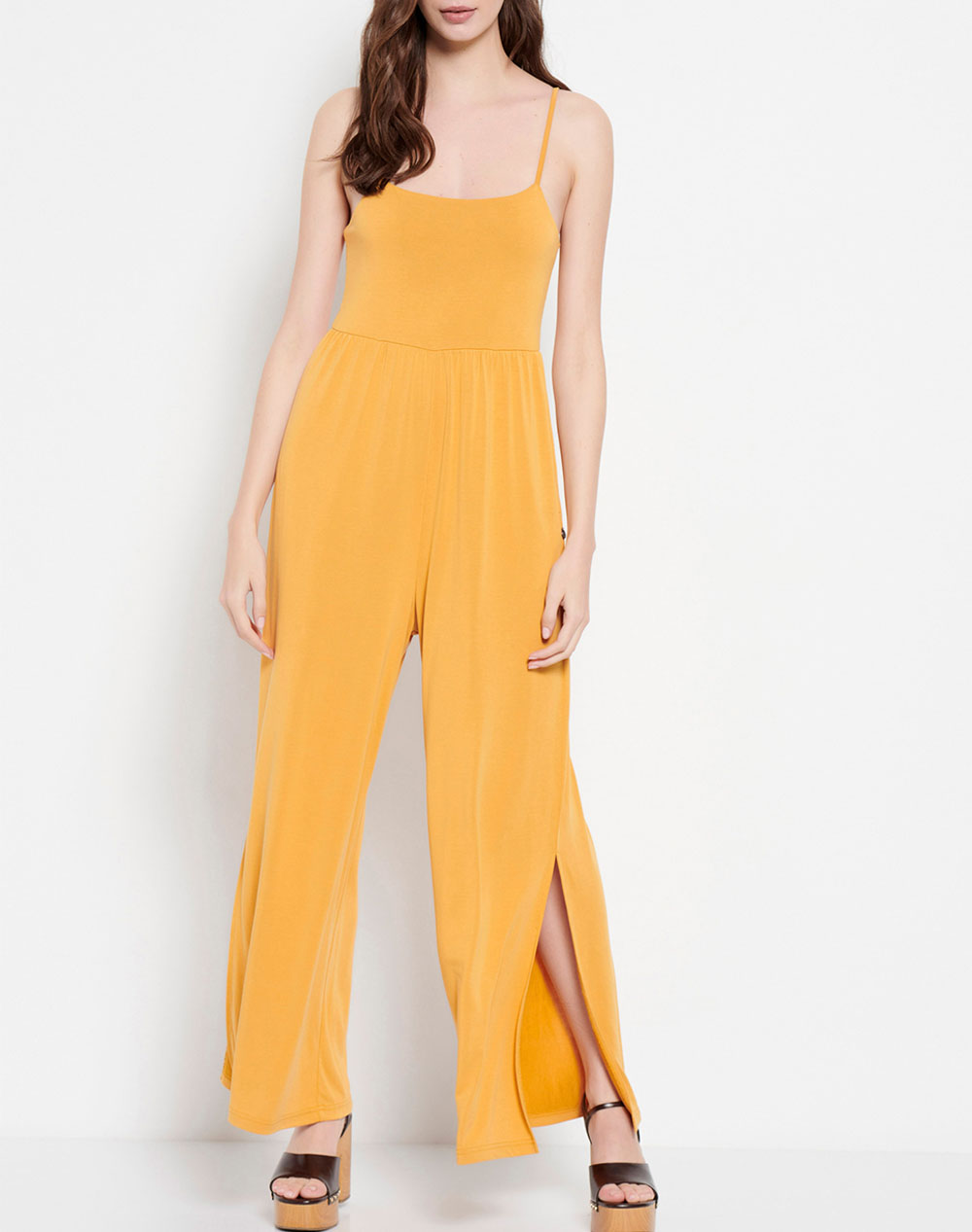 FUNKY BUDDHA Ολόσωμη cropped φόρμα με τσέπες FBL007-124-12-SUN Yellow