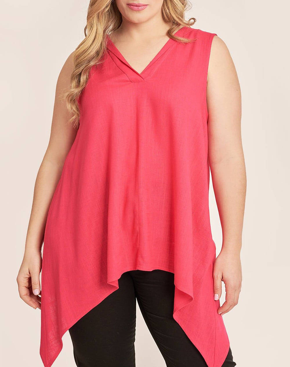 PARABITA PARABITA Ασύμμετρη μπλούζα με V σε linen mix 012310109553-ΦΟΥΞΙΑ Fuchsia