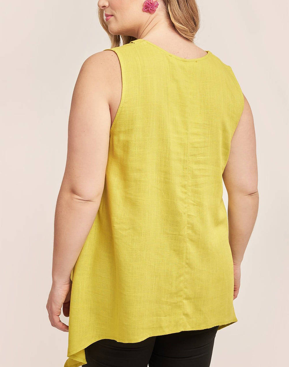 PARABITA Ασύμμετρη μπλούζα με V σε linen mix 012310109553-ΛΑΧΑΝΙ Lime φωτογραφία