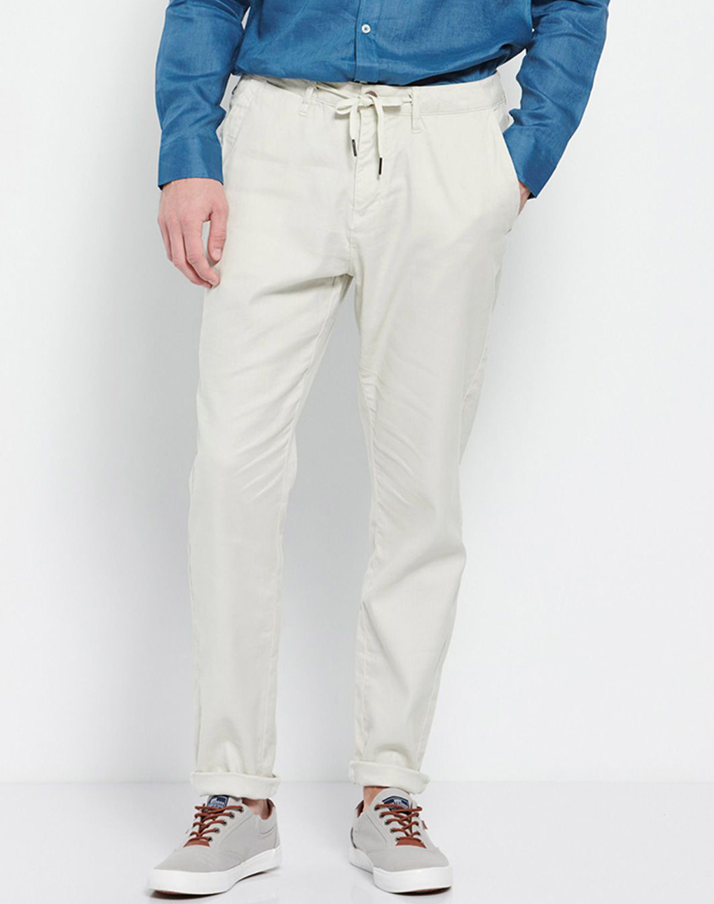 FUNKY BUDDHA Garment dyed λινό chino παντελόνι FBM007-011-02-SILVER OffWhite