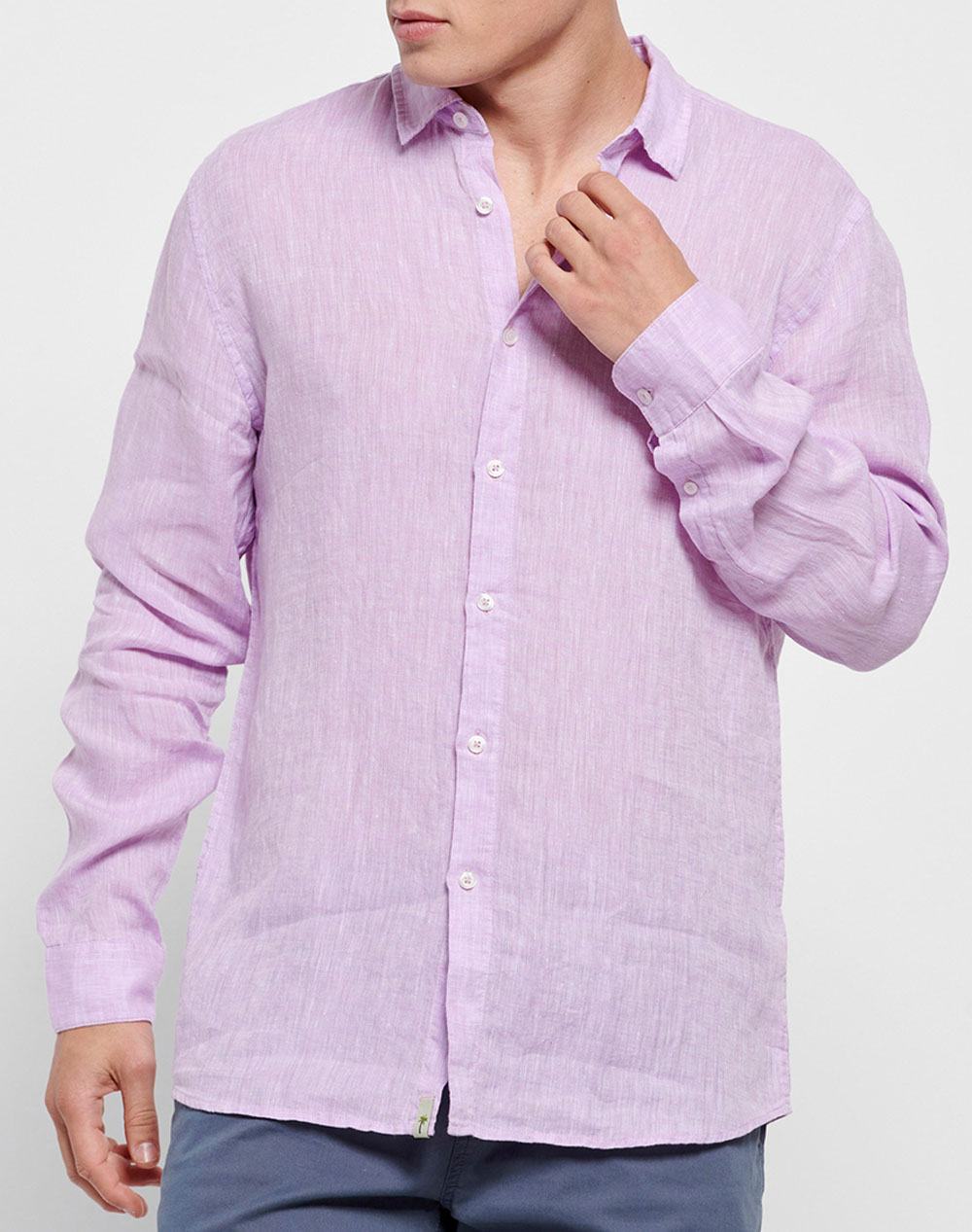 FUNKY BUDDHA Λινό πουκάμισο σε μελανζέ ύφανση FBM007-004-05-LILAC Pink