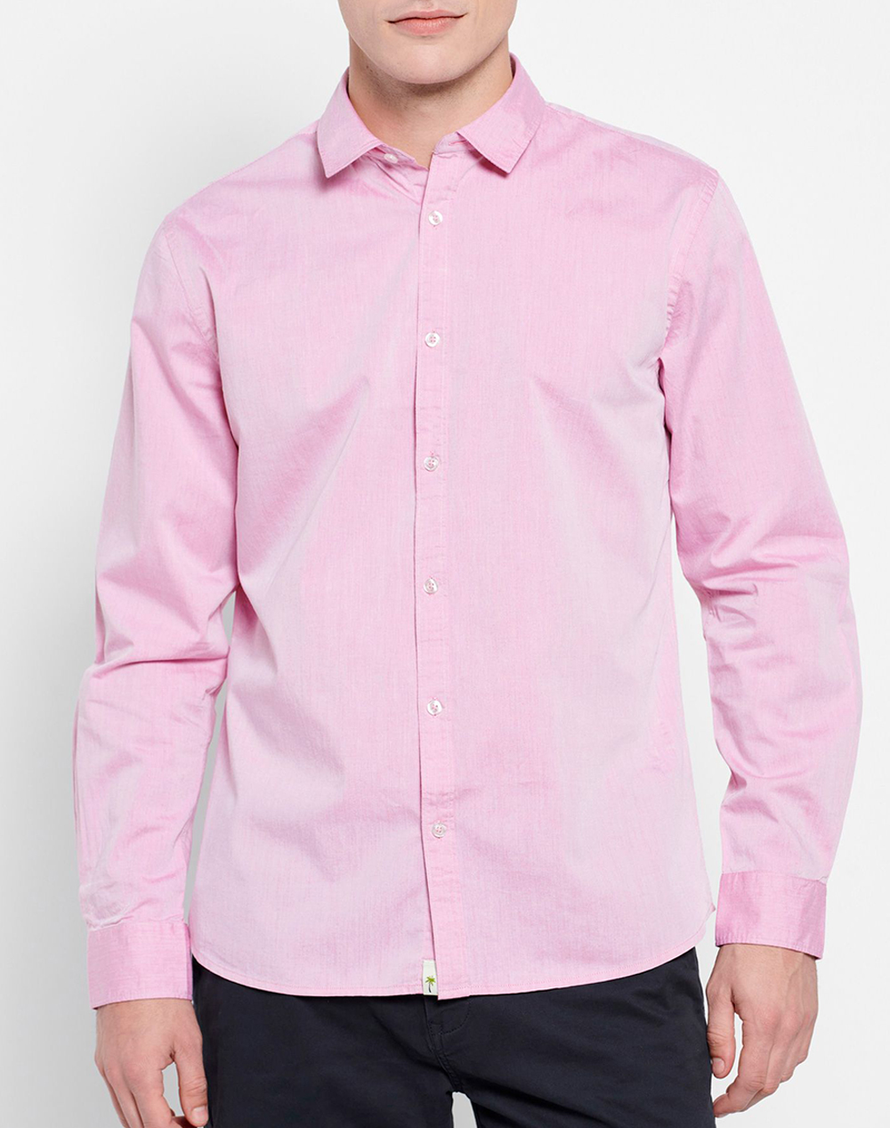 FUNKY BUDDHA Ανδρικό βαμβακερό πουκάμισο FBM007-012-05-PINK Pink