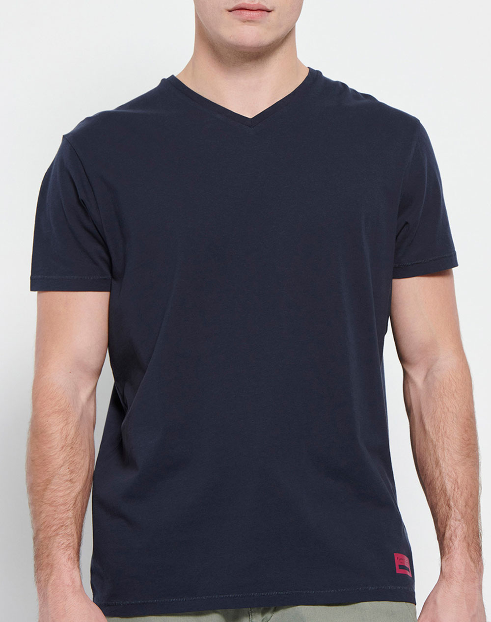 FUNKY BUDDHA Ανδρικό regular fit t-shirt με V λαιμόκοψη FBM007-002-04-NAVY NavyBlue