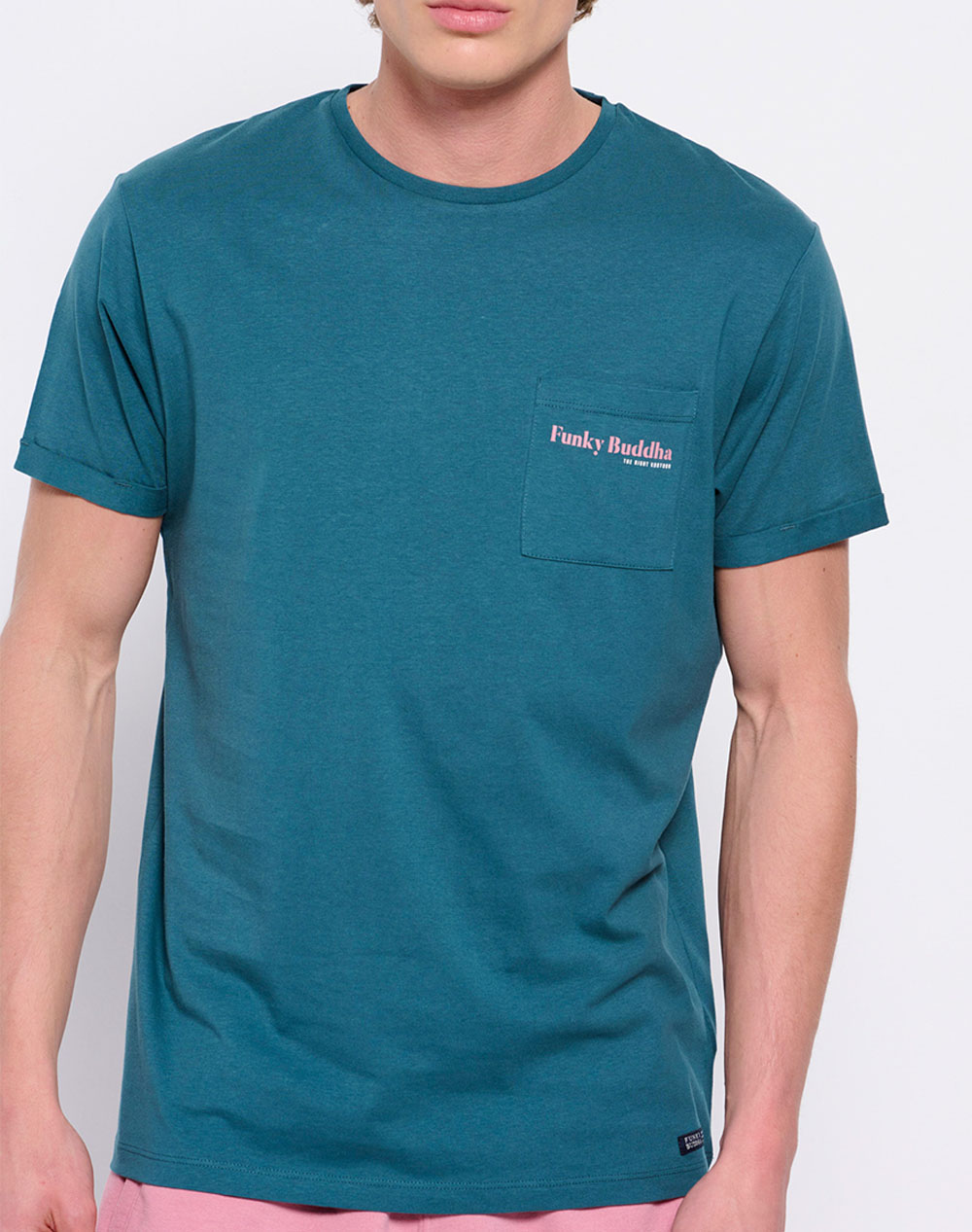 FUNKY BUDDHA Βαμβακερό t-shirt με τσέπη στο στήθος FBM007-011-04-DEEP Petrol 3620PFUNK3400124_XR13848