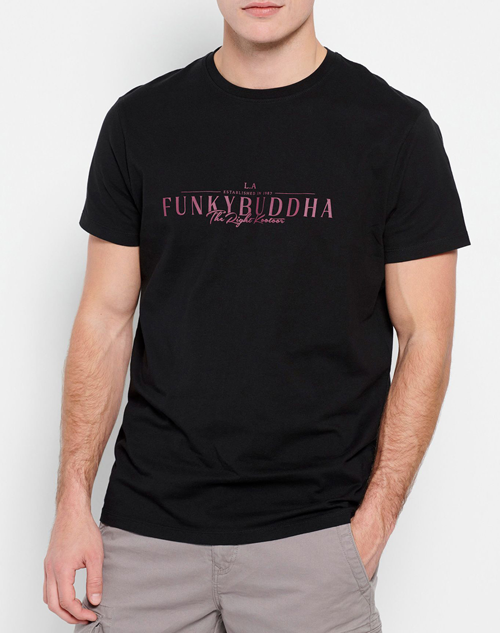 FUNKY BUDDHA Βαμβακερό t-shirt με Funky Buddha τύπωμα FBM007-023-04-BLACK Black