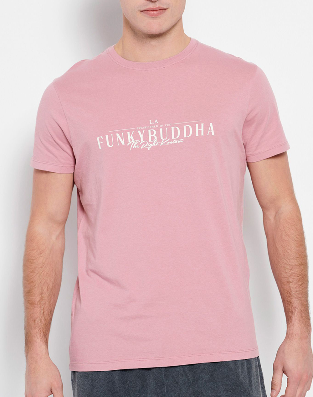FUNKY BUDDHA Βαμβακερό t-shirt με Funky Buddha τύπωμα FBM007-023-04-VINTAGE LightPink