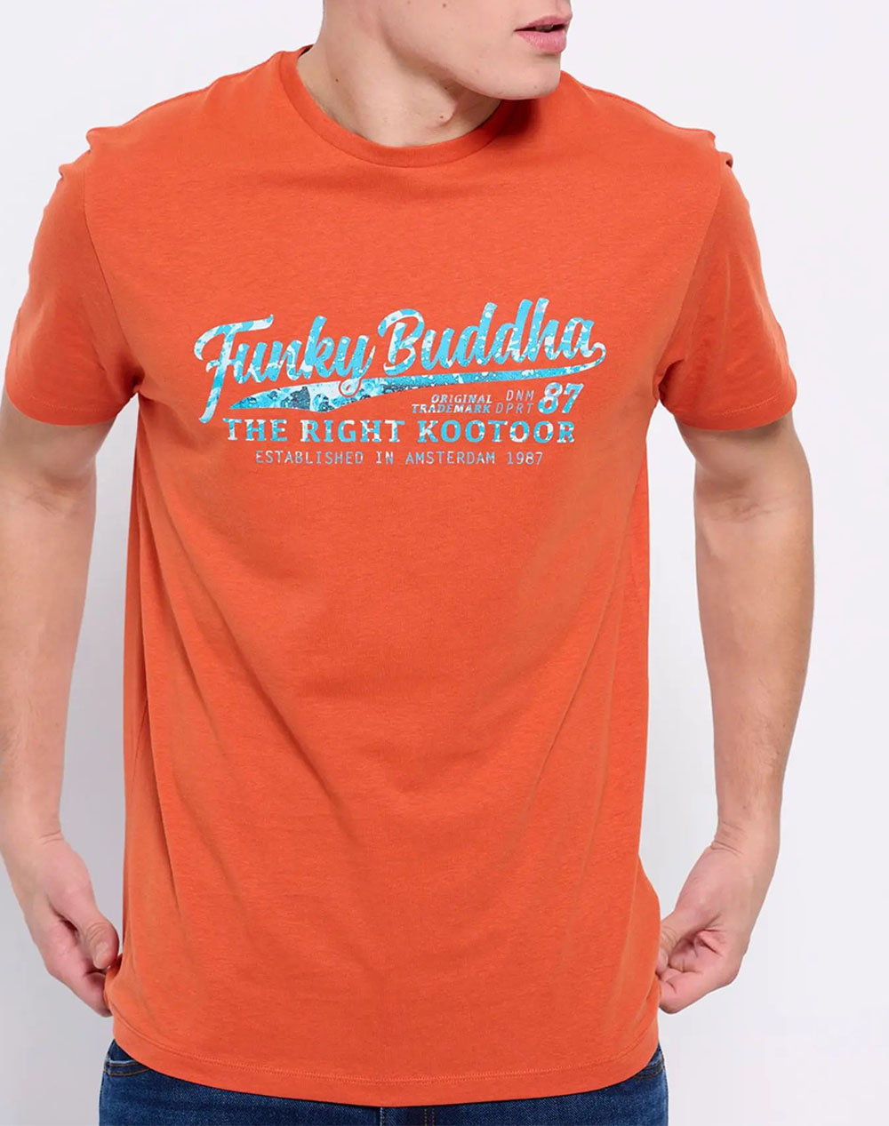 FUNKY BUDDHA T-shirt με τύπωμα watercolor εφέ FBM007-028-04-PAPRIKA DarkOrange 3620PFUNK3400132_XR17903