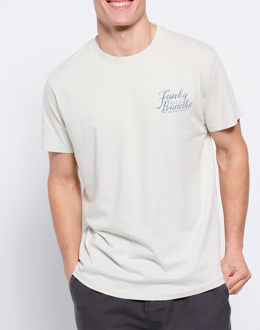 FUNKY BUDDHA T-shirt από οργανικό βαμβάκι με τύπωμα FBM007-027-04-SILVER OffWhite