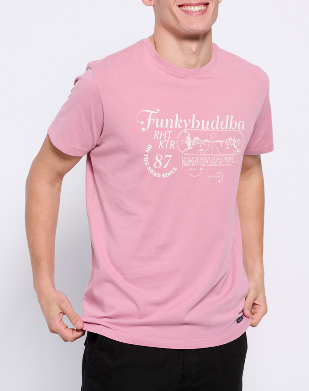 FUNKY BUDDHA Retro t-shirt από οργανικό βαμβάκι με τύπωμα FBM007-034-04-VINTAGE Pink 3620PFUNK3400138_XR22685