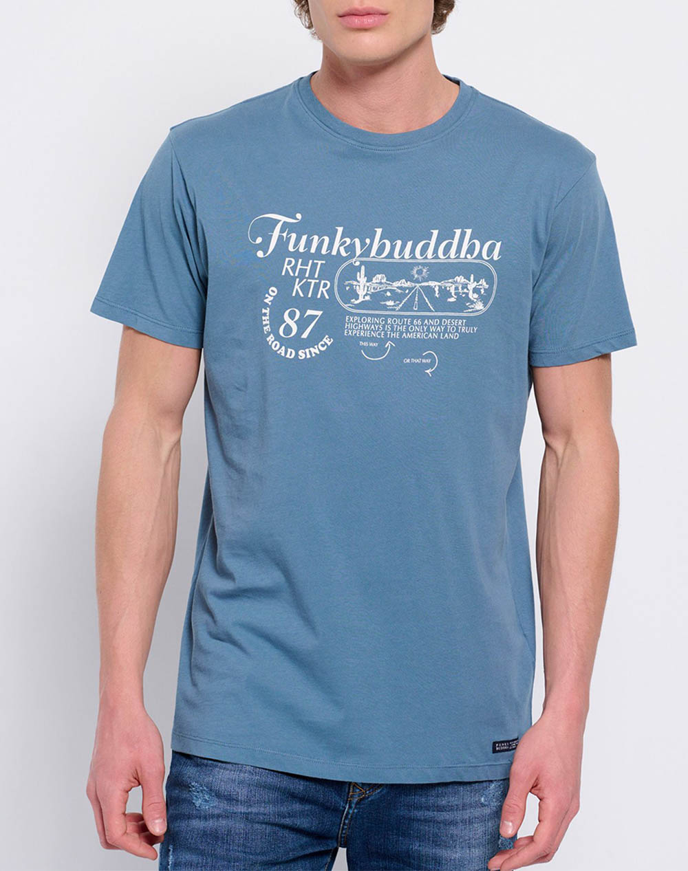FUNKY BUDDHA Retro t-shirt από οργανικό βαμβάκι με τύπωμα FBM007-034-04-DUSTY SteelBlue 3620PFUNK3400138_XR13843