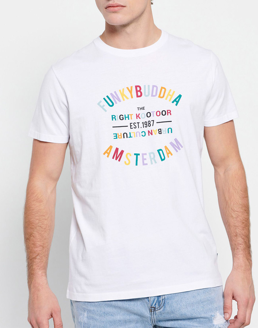 FUNKY BUDDHA T-shirt με multicolor τύπωμα κειμένου FBM007-035-04-WHITE White