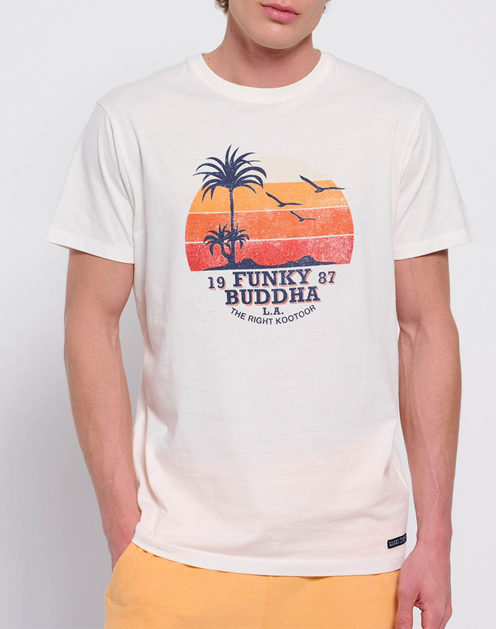 FUNKY BUDDHA T-shirt από οργανικό βαμβάκι με τύπωμα FBM007-038-04-OFF OffWhite