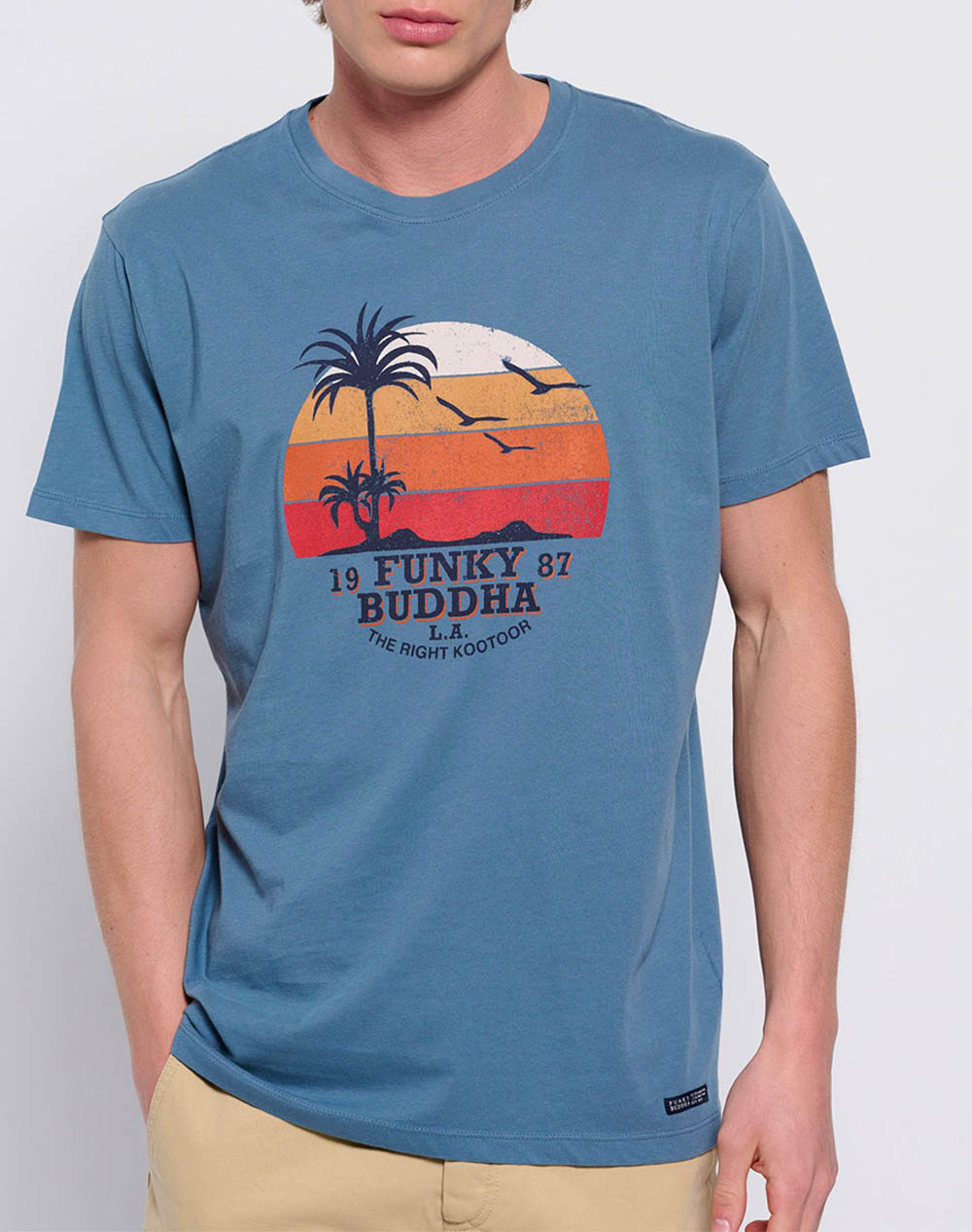 FUNKY BUDDHA T-shirt από οργανικό βαμβάκι με τύπωμα FBM007-038-04-DUSTY SteelBlue