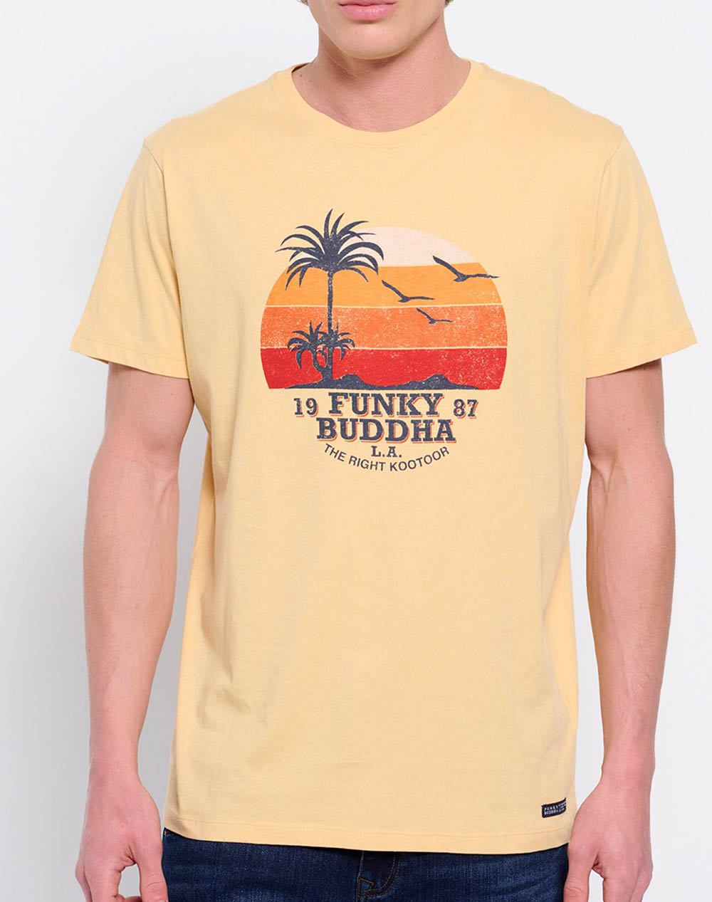 FUNKY BUDDHA T-shirt από οργανικό βαμβάκι με τύπωμα FBM007-038-04-VANILLA Yellow
