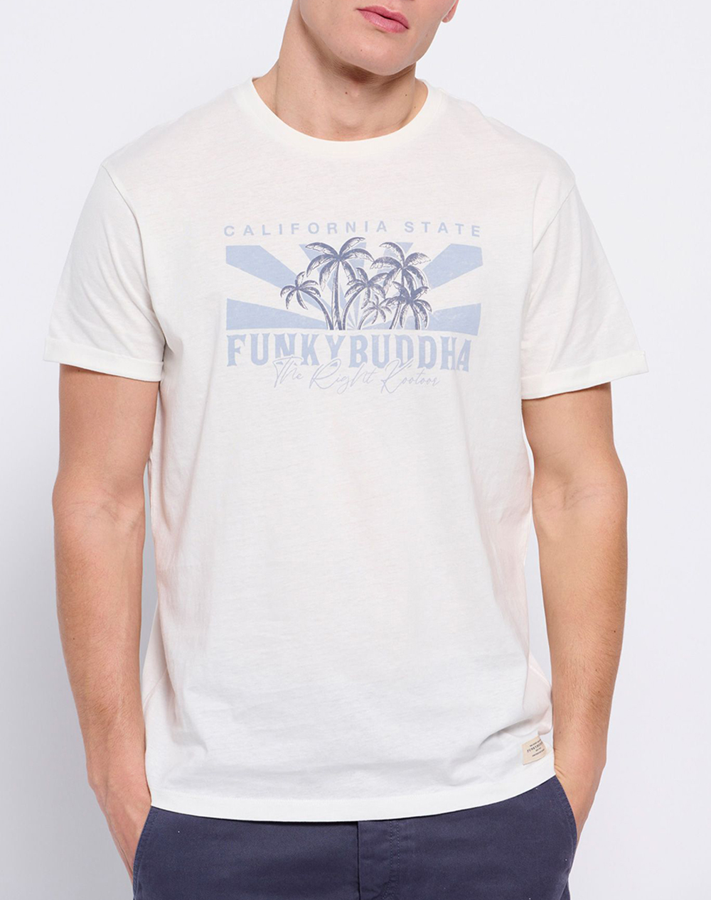 FUNKY BUDDHA T-shirt με τύπωμα σε vintage look FBM007-040-04-OFF OffWhite