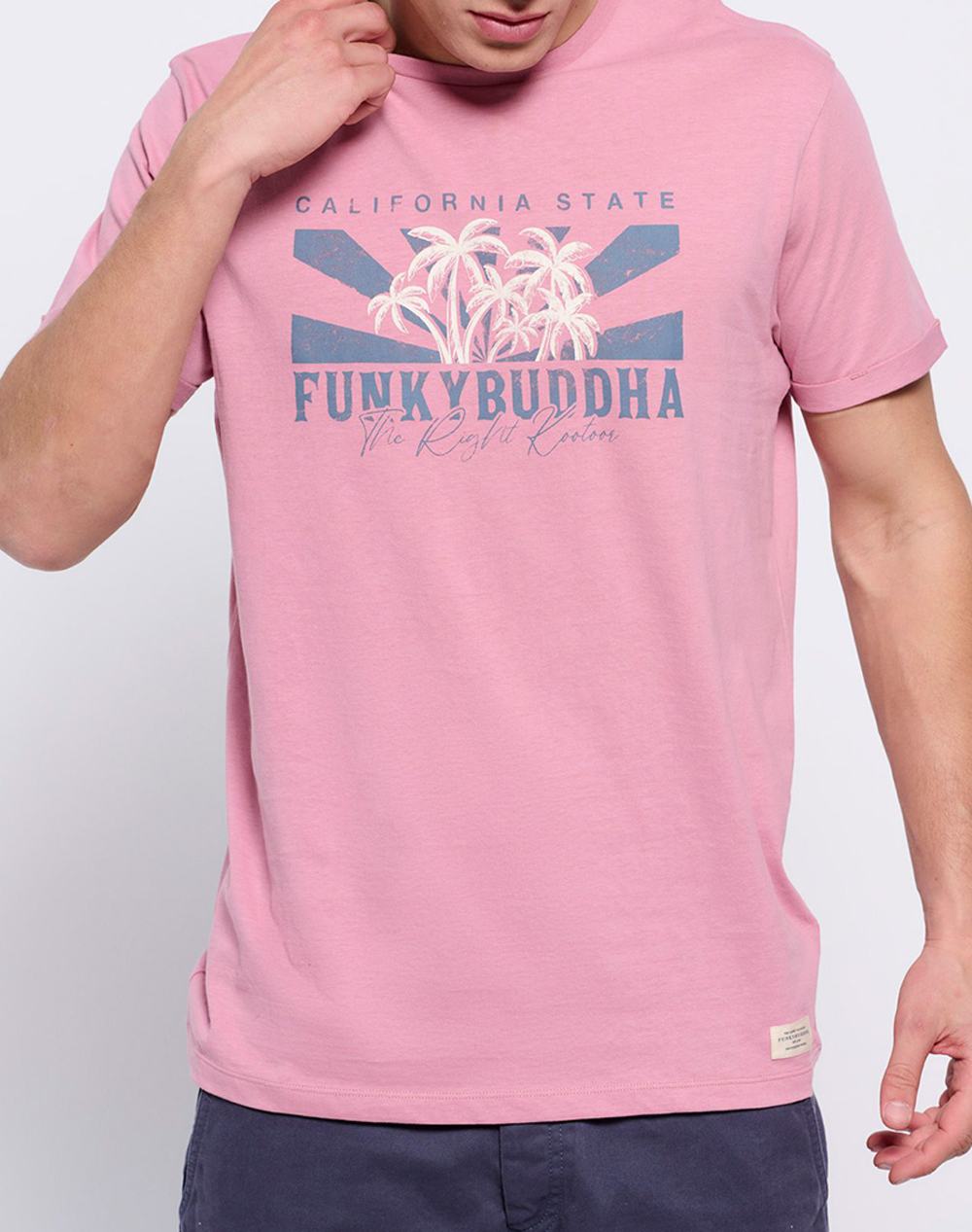 FUNKY BUDDHA T-shirt με τύπωμα σε vintage look FBM007-040-04-VINTAGE Pink