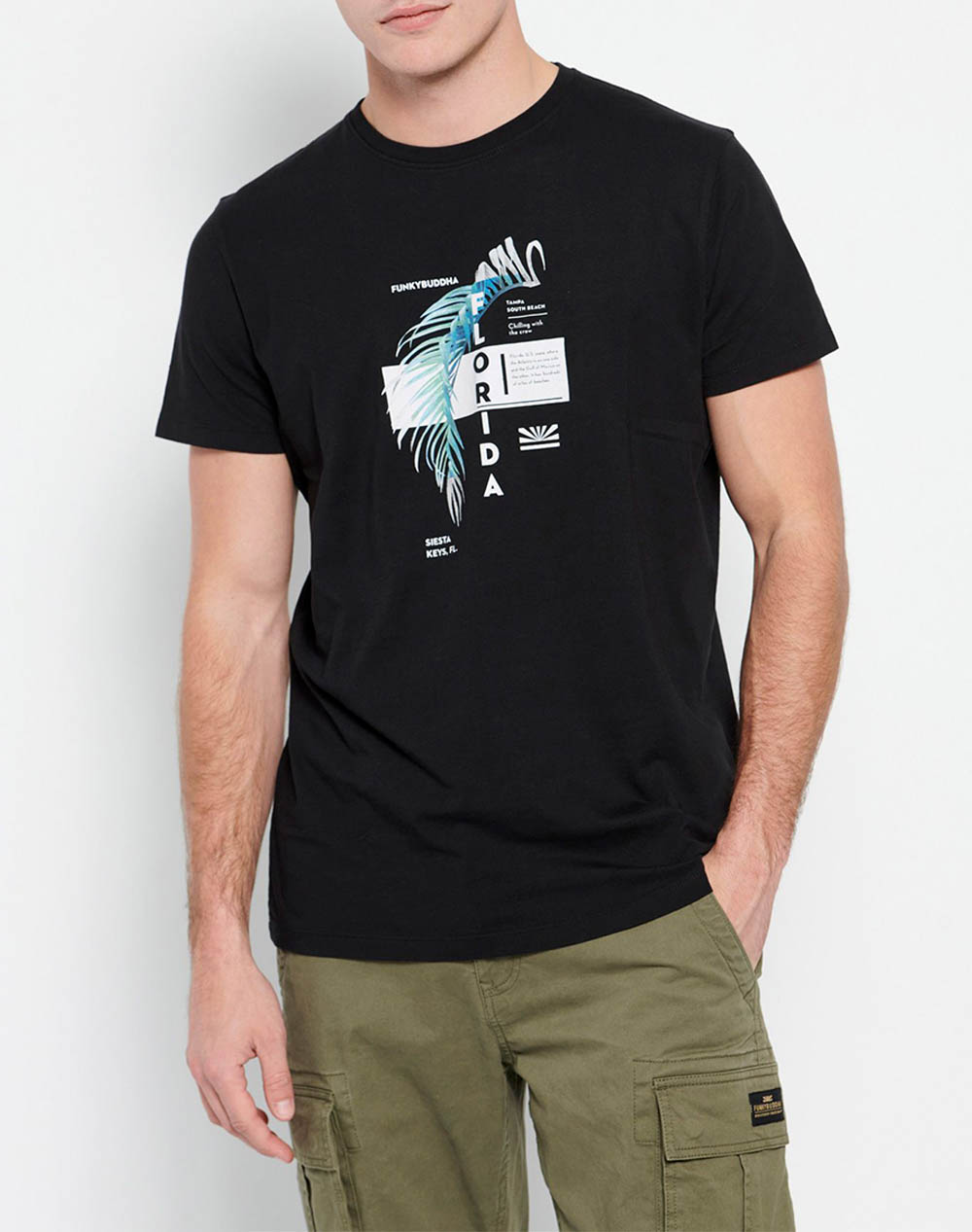 FUNKY BUDDHA Ανδρικό t-shirt με graphic τύπωμα FBM007-059-04-BLACK Black