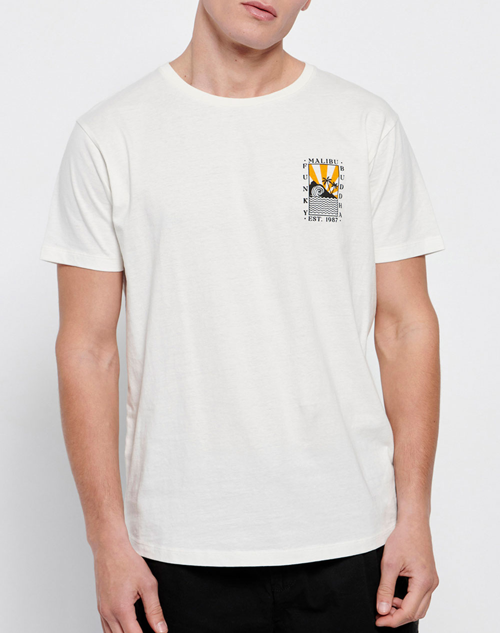 FUNKY BUDDHA Loose fit t-shirt με τύπωμα στην πλάτη FBM007-064-04-OFF White