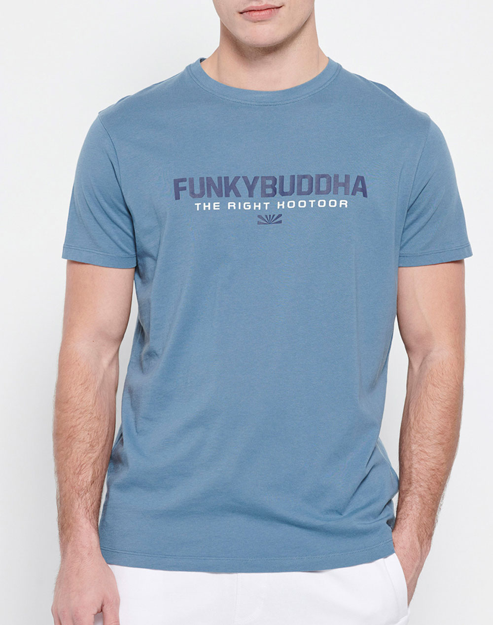 FUNKY BUDDHA T-shirt με Funky Buddha τύπωμα FBM007-324-04-DUSTY SteelBlue