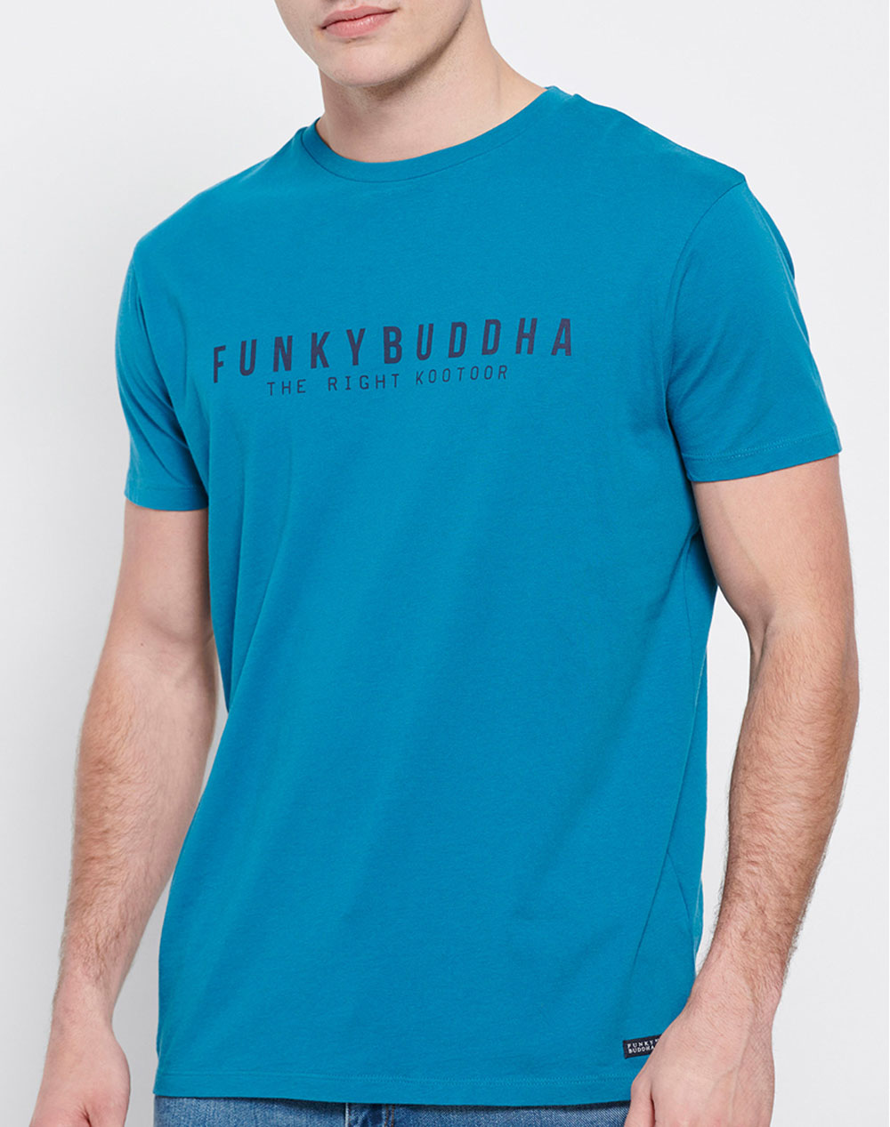 FUNKY BUDDHA Essential t-shirt με branded τύπωμα FBM007-329-04-DEEP Blue