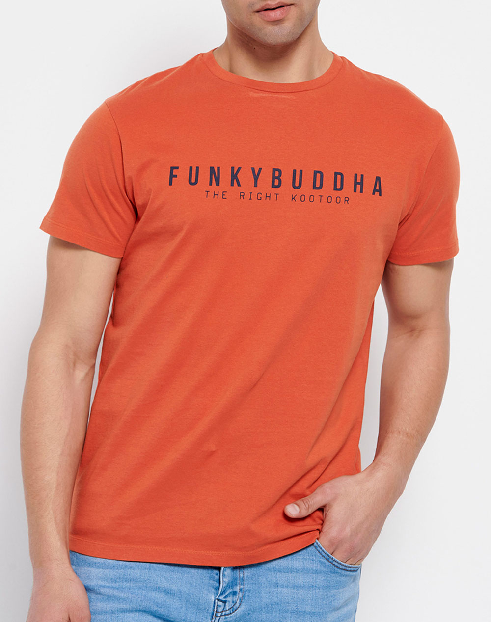 FUNKY BUDDHA Essential t-shirt με branded τύπωμα FBM007-329-04-PAPRIKA DarkOrange