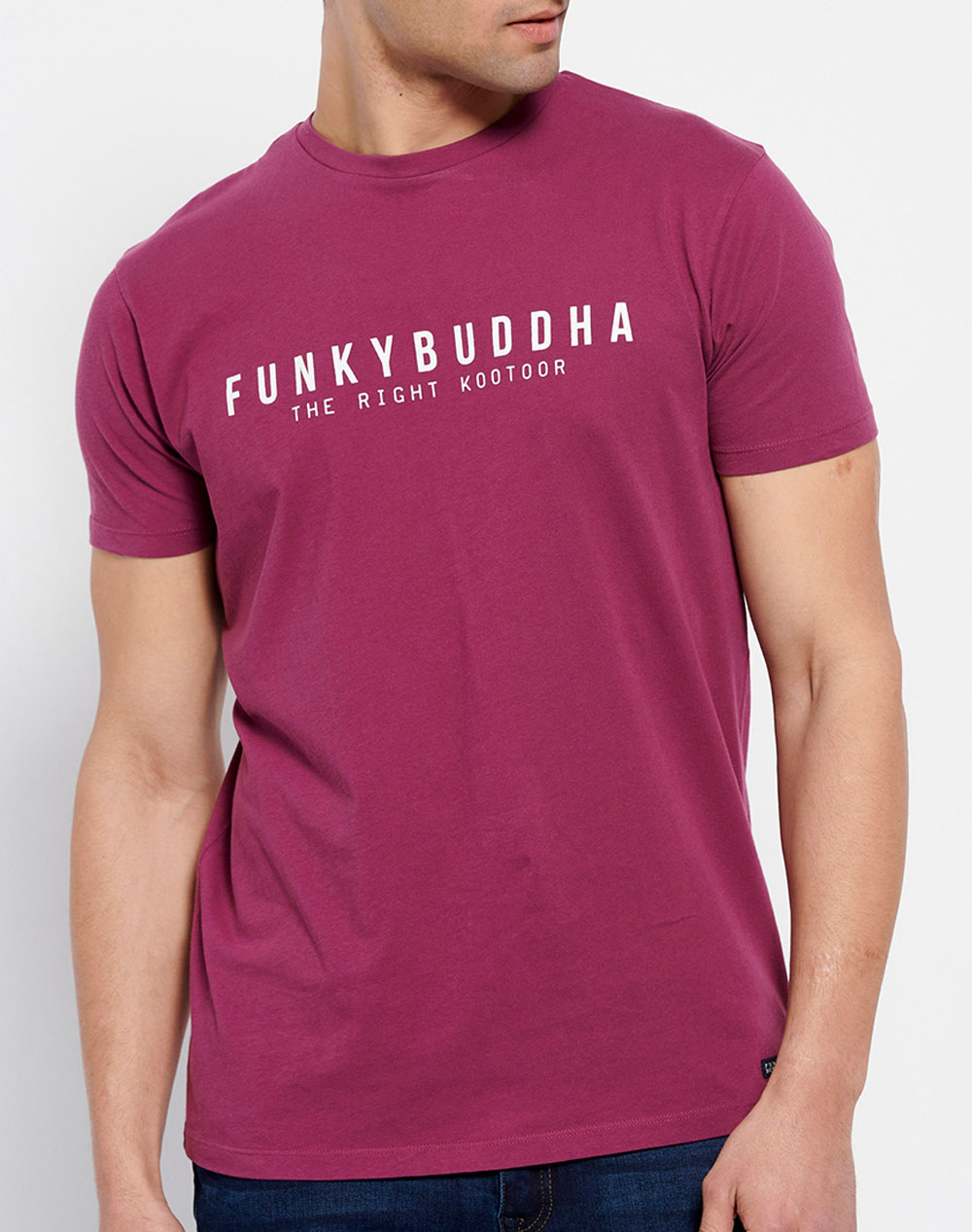 FUNKY BUDDHA Essential t-shirt με branded τύπωμα FBM007-329-04-LT Firebrick