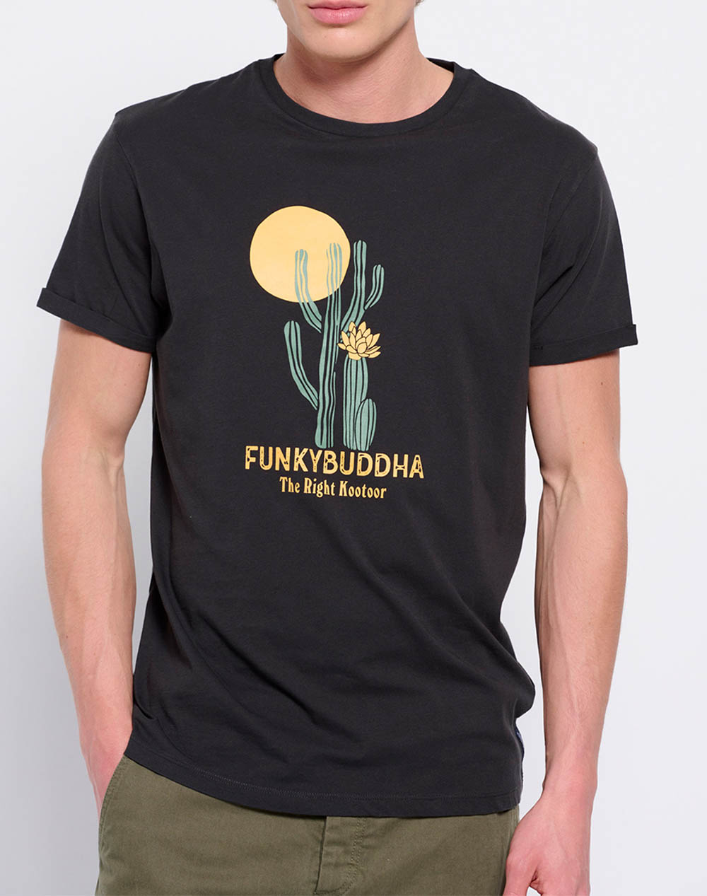 FUNKY BUDDHA T-shirt από οργανικό βαμβάκι με τύπωμα FBM007-370-04-ANTHRACITE DarkSlateGrey