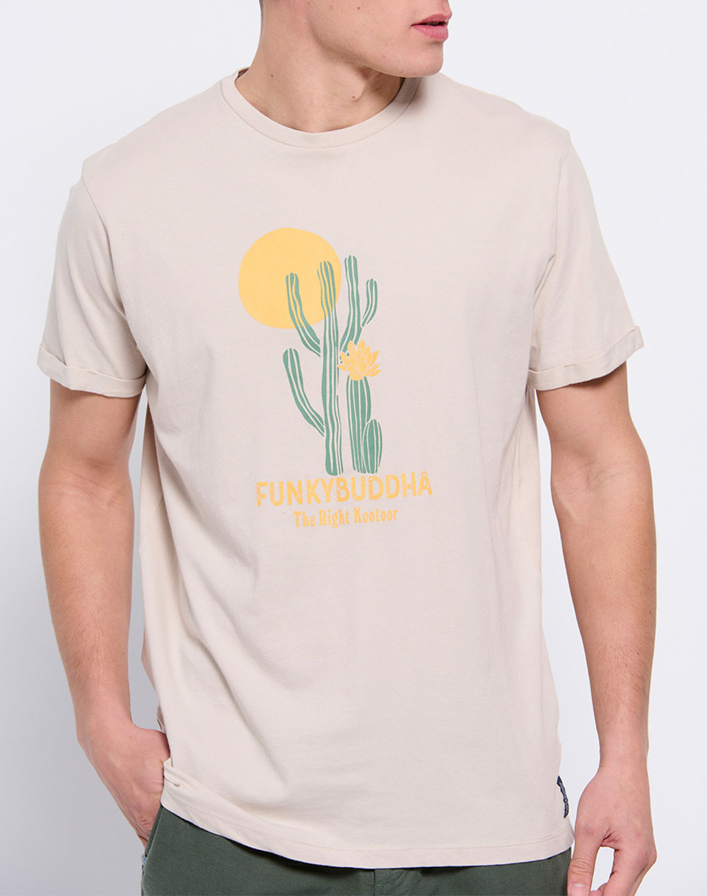 FUNKY BUDDHA T-shirt από οργανικό βαμβάκι με τύπωμα FBM007-370-04-IVORY Ivory